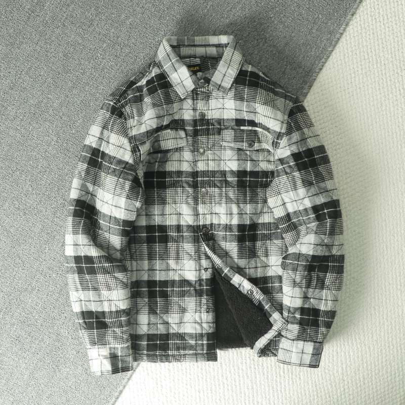 Flannel Shirt Lined - 가을 겨울 남성용 플란넬 플리스 체크