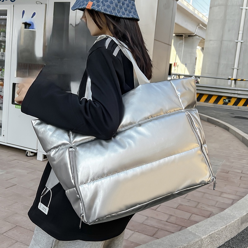 Down Jacket Packable - 여성용 Y2k 실버 숄더백, 한국 패션