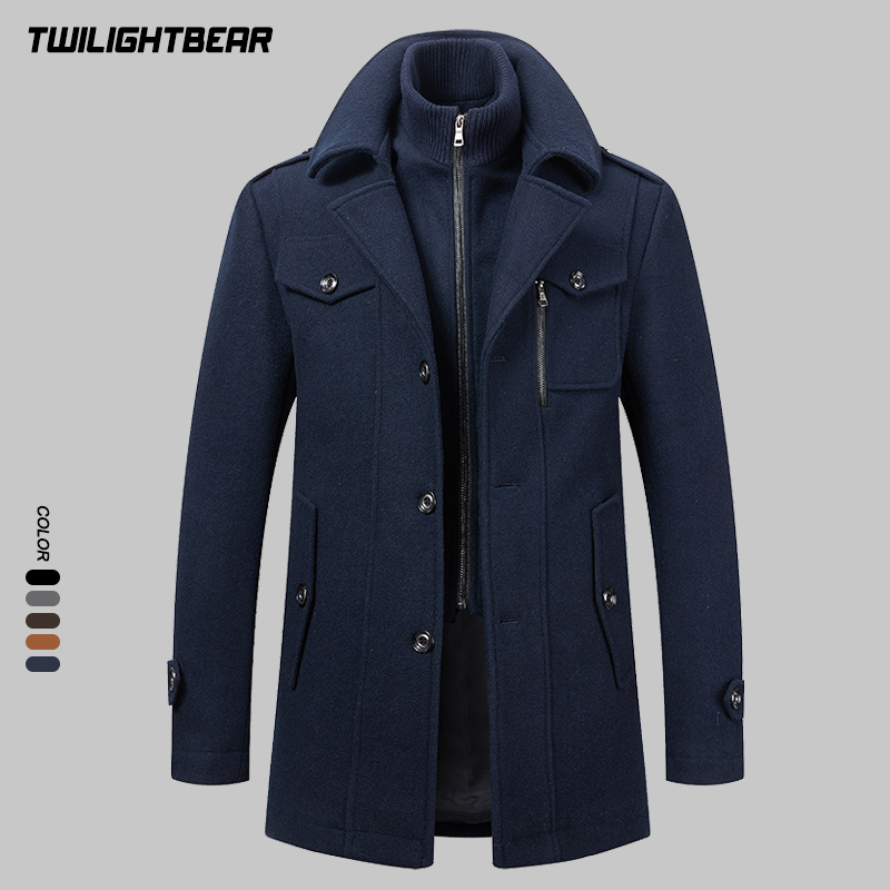 Wool Coat Peacoat - 겨울 남성용 울 코트 오버사이즈 솔리드