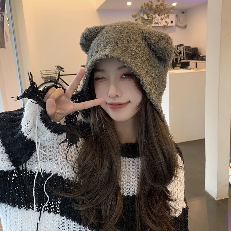 가을 겨울 여성 니트 모자 귀여운 한국 스타일 곰 귀  - Knit Beanie Hat Warm 리뷰 및 가격