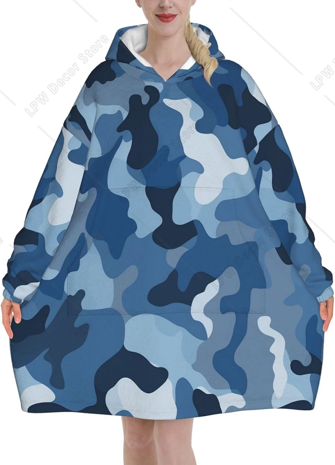 클래식 블루 카모 웨어러블 블랭킷 후디 위장 프린트 오 - Sherpa Hoodie Fleece 리뷰 및 가격