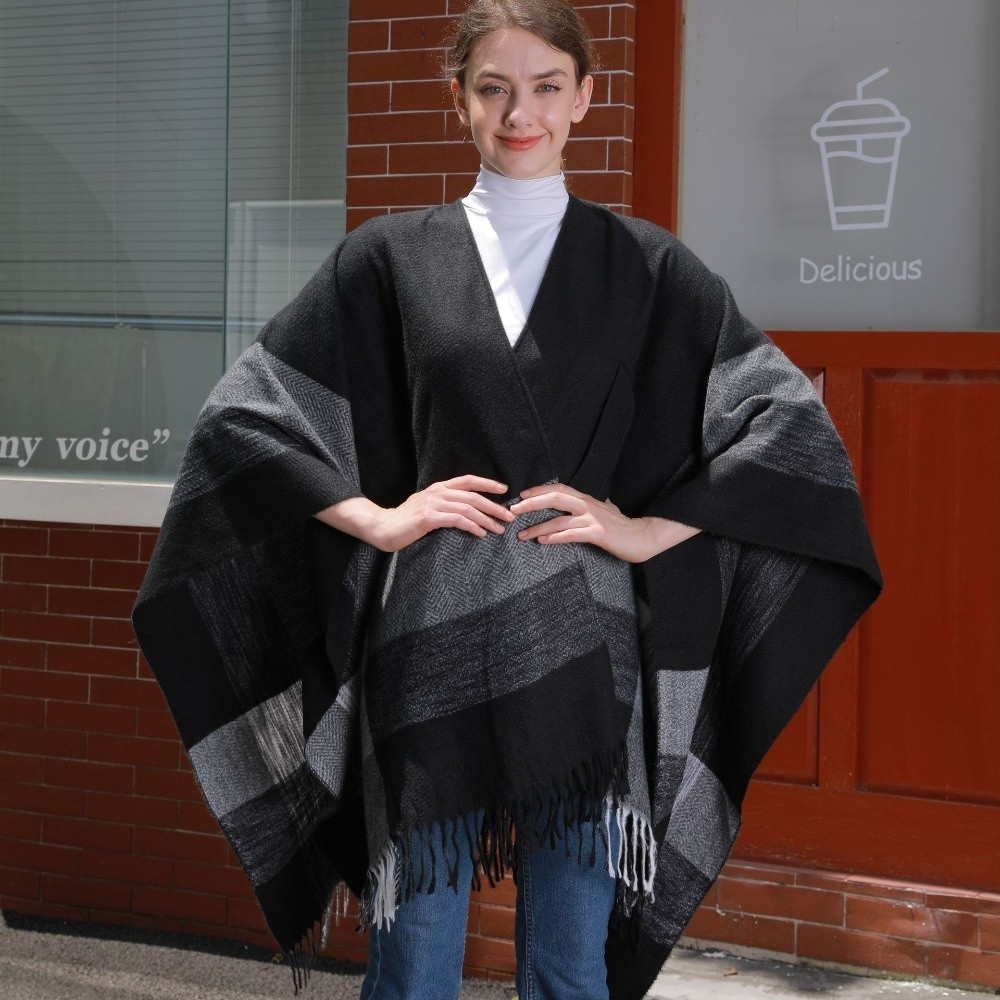 따뜻한 코트 체크 디자인 여행용 숄 오픈 프론트 솔리드 - Shawl Wrap Winter 리뷰 및 가격