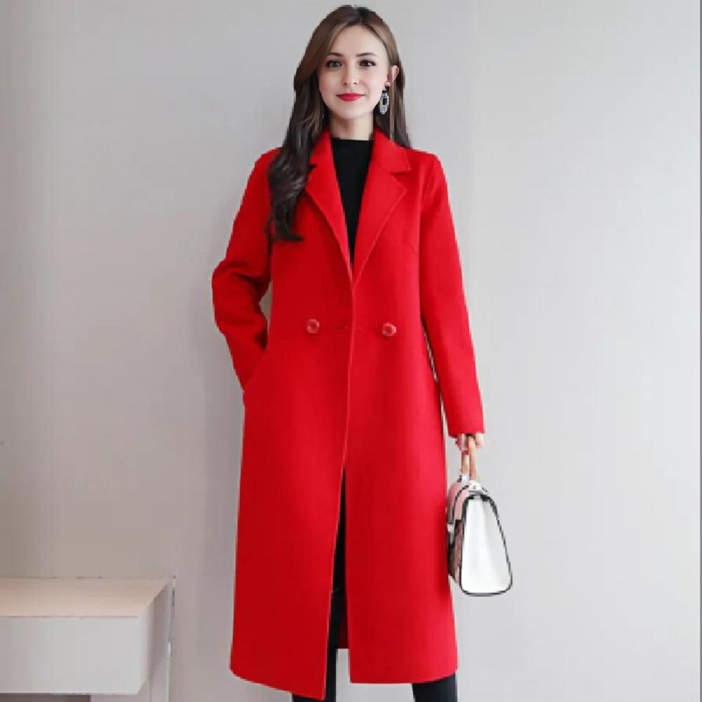 여성 울 코트 솔리드 컬러 롱 재킷 여성용 울 피코트  - Wool Coat Peacoat 리뷰 및 가격