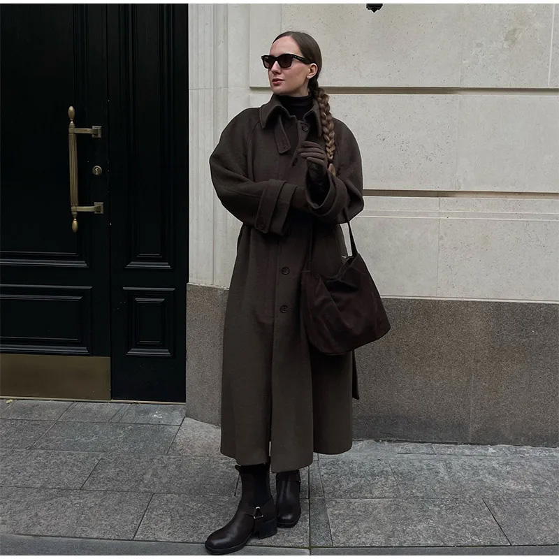 우아한 회색 벨트 롱 인조 모직 코트 여성용 라펠 더블 - Wool Coat Peacoat 리뷰 및 가격