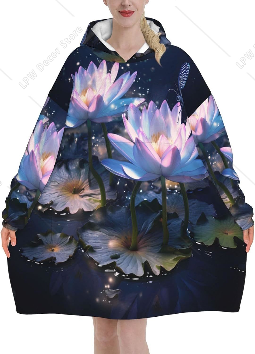 판타지 워터릴리 웨어러블 블랭킷 후디 로터스 버터플라이 - Sherpa Hoodie Fleece 리뷰 및 가격