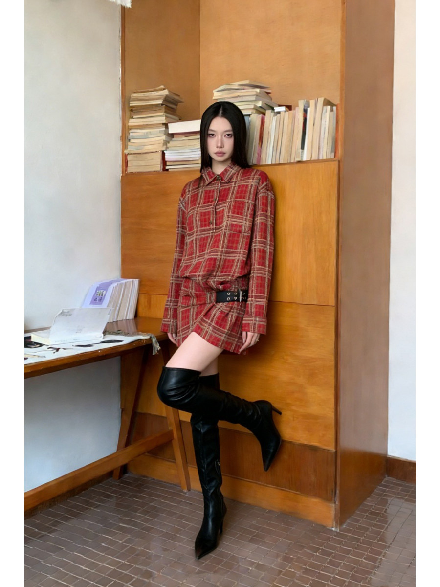 펑크 플래드 플란넬 셔츠 드레스 벨트 버클 이얼리 패션 - Flannel Shirt Lined 리뷰 및 가격