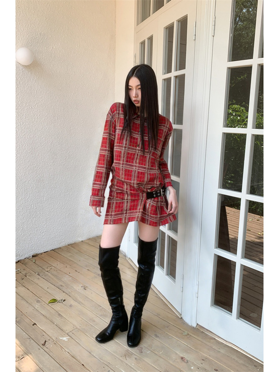 펑크 플래드 플란넬 셔츠 드레스 벨트 버클 이얼리 패션 - Flannel Shirt Lined 리뷰 및 가격