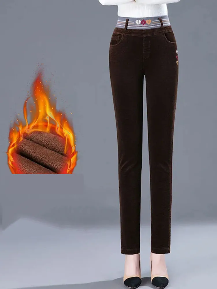 두꺼운 플러시 안감 펜슬 팬츠, 따뜻한 슬림 하이 웨이 - Corduroy Pant Warm 리뷰 및 가격