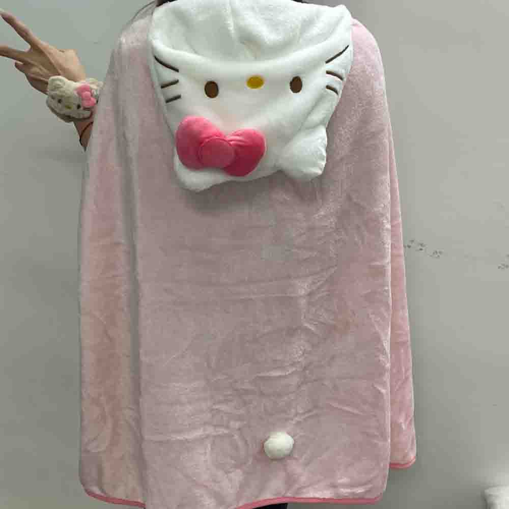 귀여운 헬로키티 망토 숄 에어컨 담요 후드가 달린 학생 - Shawl Wrap Winter 리뷰 및 가격