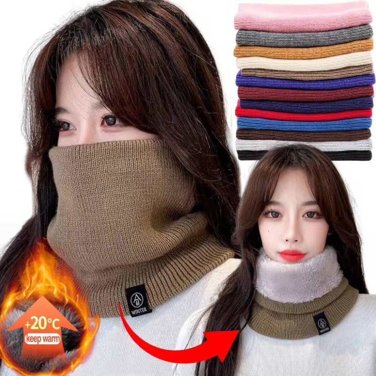 솔리드 겨울 플러시 머플러 여성용 모직 뜨개질 양털 반 - Neck Gaiter Fleece 리뷰 및 가격